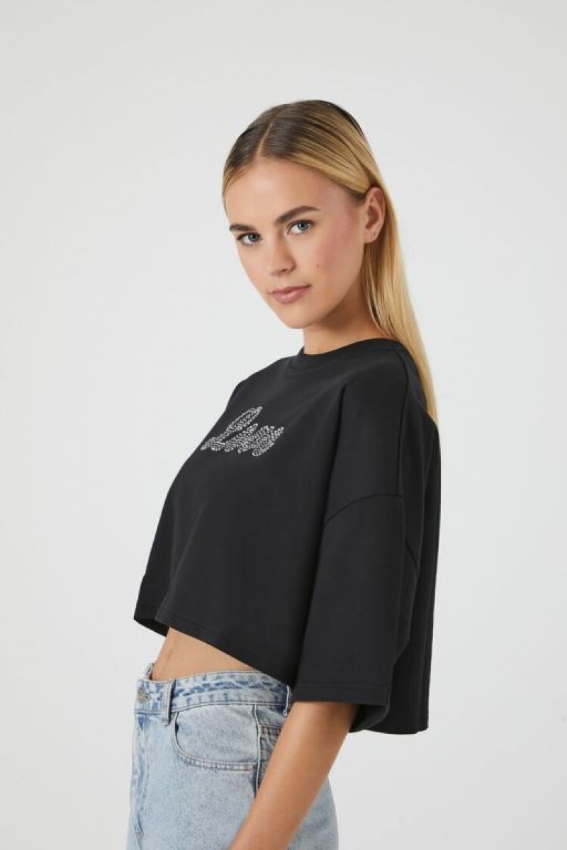 Camisa Forever 21 Rhinestone Love Cropped Mujer Negras Multicolor | JnzBpsXpfL6