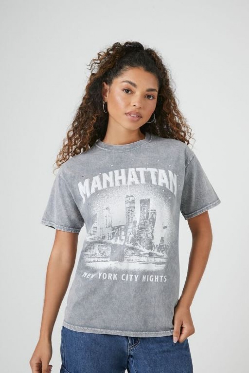 Camisa Forever 21 Rhinestone Manhattan Estampadas Mujer Gris Multicolor | arhr7rnKfeX