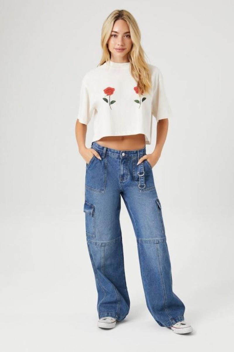 Camisa Forever 21 Rose Estampadas Cropped Mujer Creme Multicolor | u87ewhEk4Ev