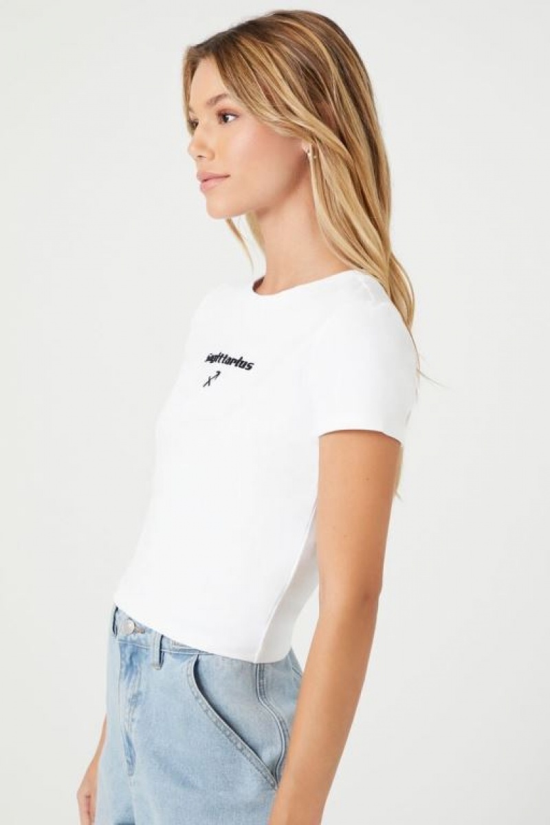 Camisa Forever 21 Sagittarius Estampadas Cropped Mujer Blancas Negras | lFzkbdYifek