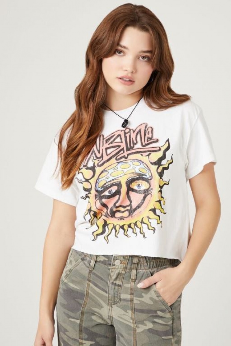 Camisa Forever 21 Sublime Cropped Estampadas Mujer Blancas Multicolor | oBLE5AjjuJM