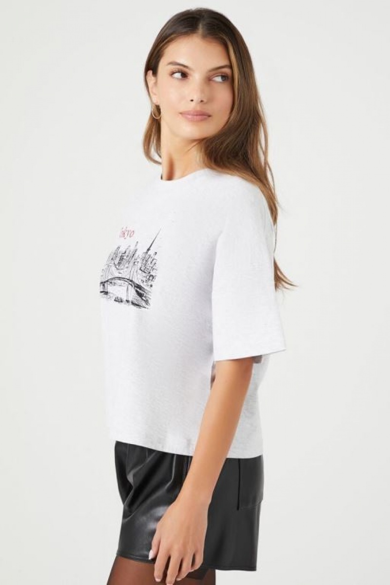 Camisa Forever 21 Tokyo Drop Sleeve Estampadas Mujer Gris Multicolor | KDJfm2Ipg1I