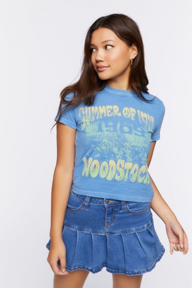 Camisa Forever 21 Woodstock Estampadas Baby Mujer Turquesa Multicolor | 0CMZ6P1H4Mv