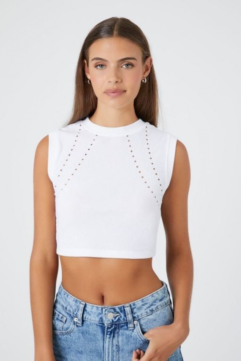 Camiseta Tirantes Forever 21 Acanalado Cutout Tank Mujer Blancas | mCSkWHdEmP9