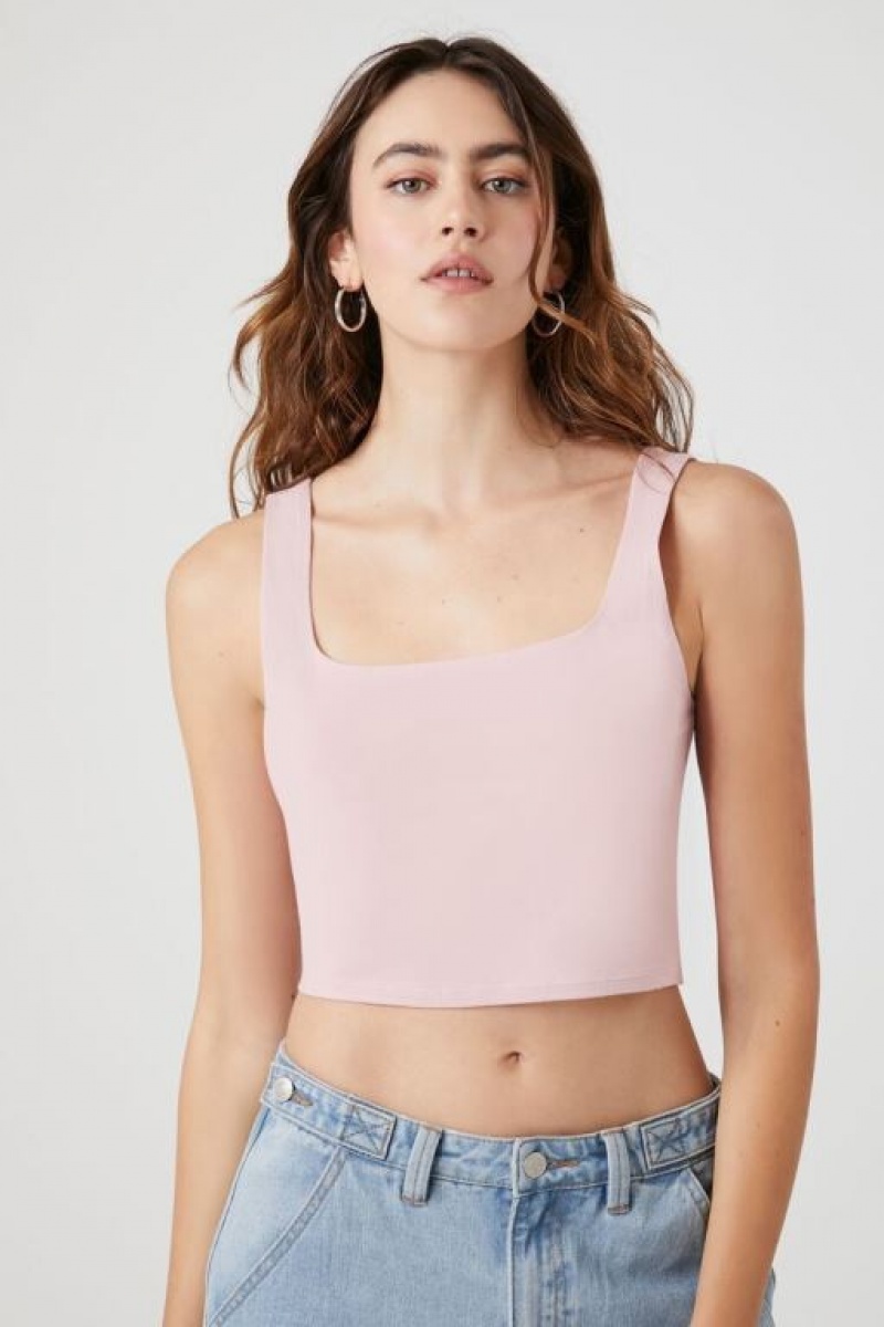 Camiseta Tirantes Forever 21 Acanalado Knit Crop Mujer Moradas | qlzveszzeSM