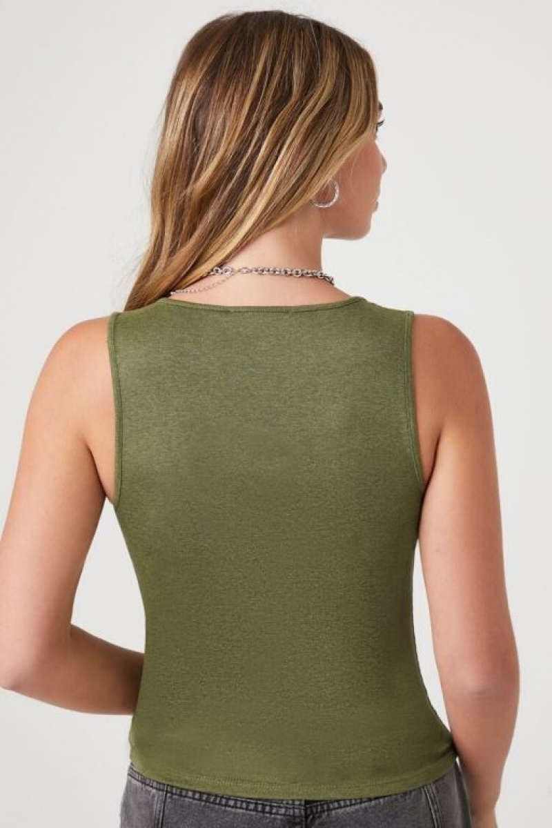 Camiseta Tirantes Forever 21 Acanalado Knit Tank Mujer Gris Verde | DInvyYuEQ4U