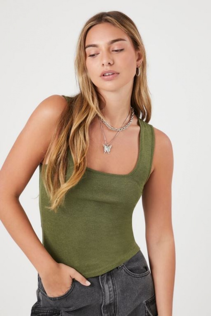 Camiseta Tirantes Forever 21 Acanalado Knit Tank Mujer Gris Verde | DInvyYuEQ4U