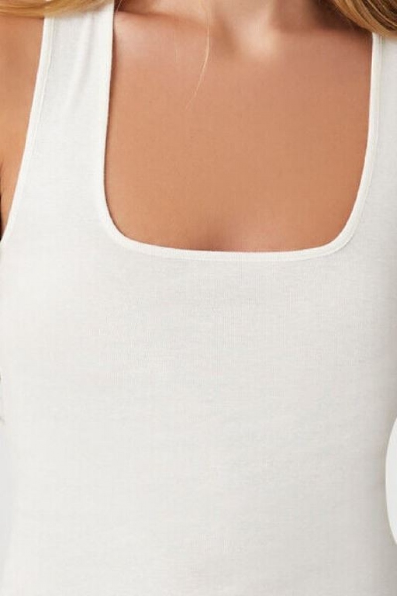 Camiseta Tirantes Forever 21 Acanalado Knit Tank Mujer Creme | mEm17zIre9X