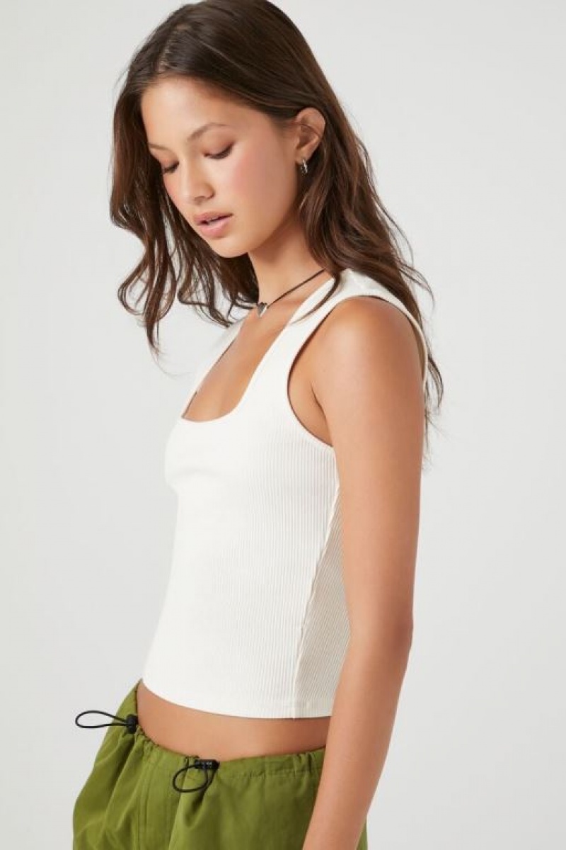 Camiseta Tirantes Forever 21 Acanalado Knit Square Neck Tank Mujer Creme | ewP5FF9RsnG