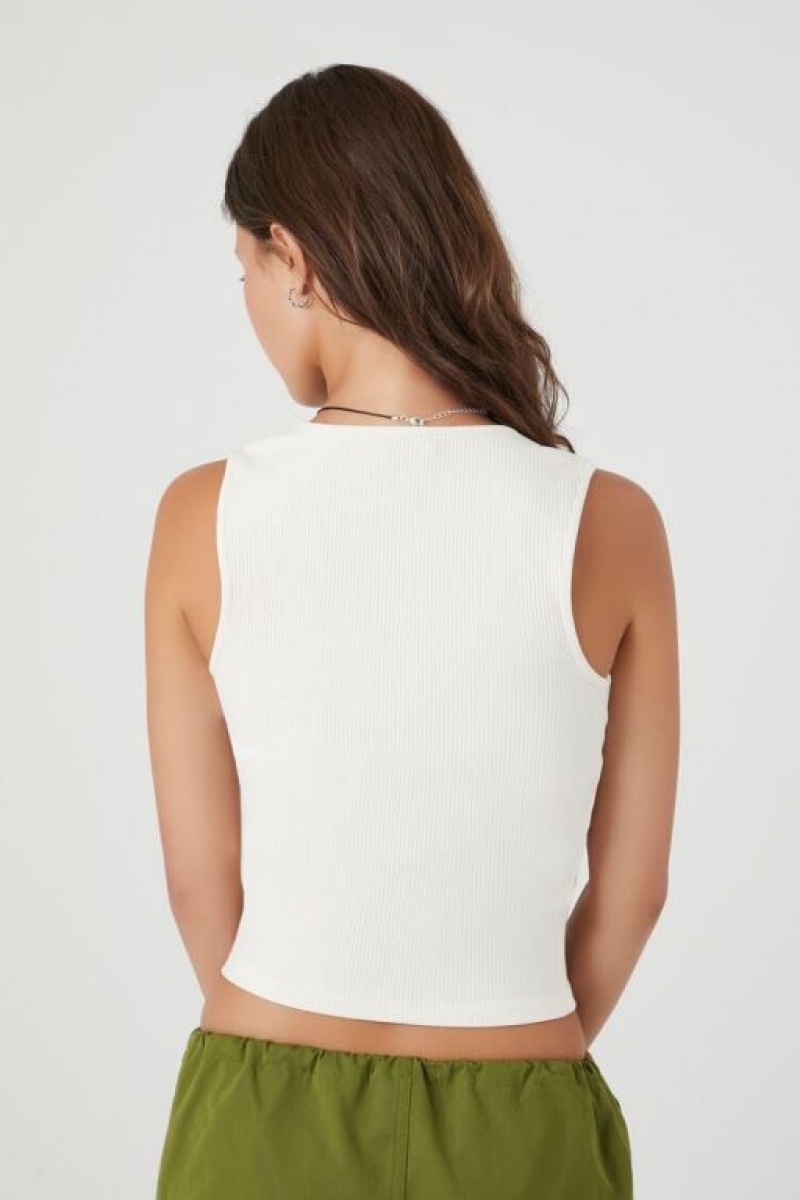 Camiseta Tirantes Forever 21 Acanalado Knit Square Neck Tank Mujer Creme | ewP5FF9RsnG