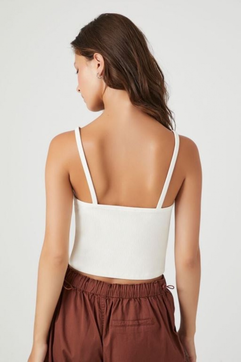 Camiseta Tirantes Forever 21 Acanalado Knit Cropped Cami Mujer Creme | GVKYBFDx9G5