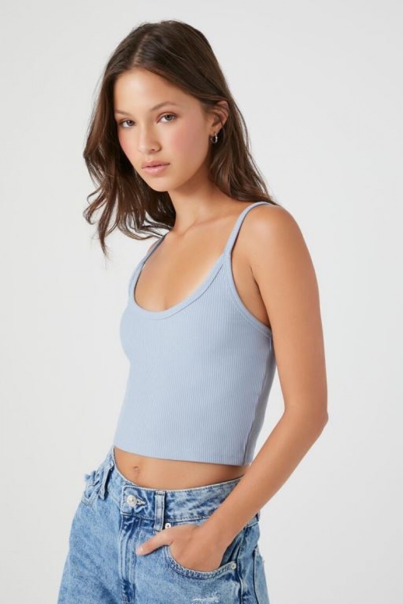 Camiseta Tirantes Forever 21 Acanalado Knit Cropped Cami Mujer Azules | dauUV6bHDH7