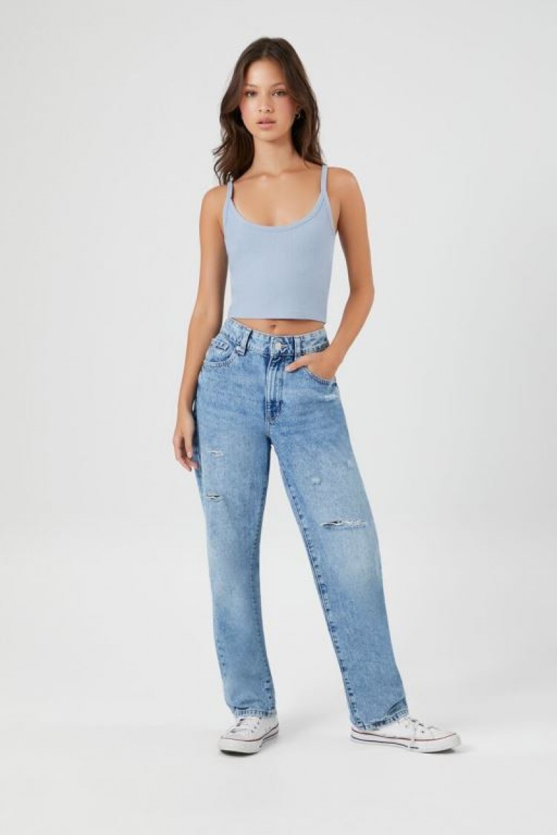 Camiseta Tirantes Forever 21 Acanalado Knit Cropped Cami Mujer Azules | dauUV6bHDH7