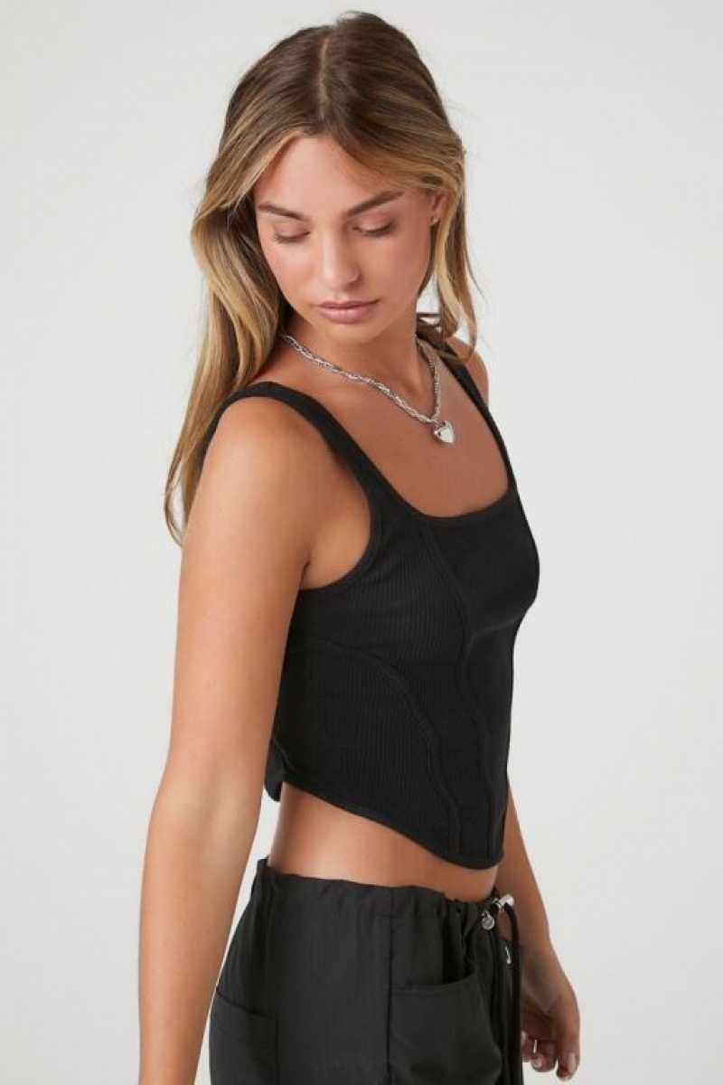 Camiseta Tirantes Forever 21 Acanalado Knit Cropped Tank Mujer Negras | v1sH554Vw1A