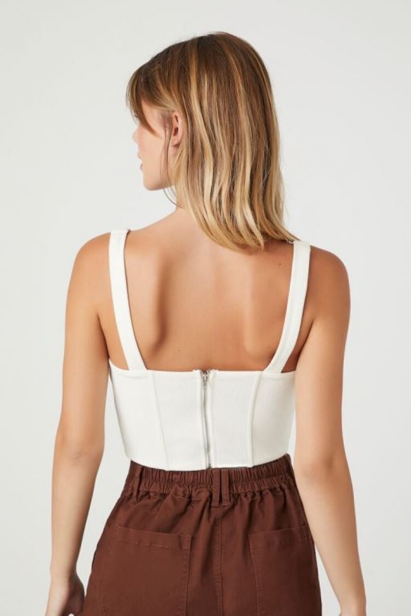 Camiseta Tirantes Forever 21 Acanalado Knit Corset Crop Mujer Creme | 5pfwJcD7imB