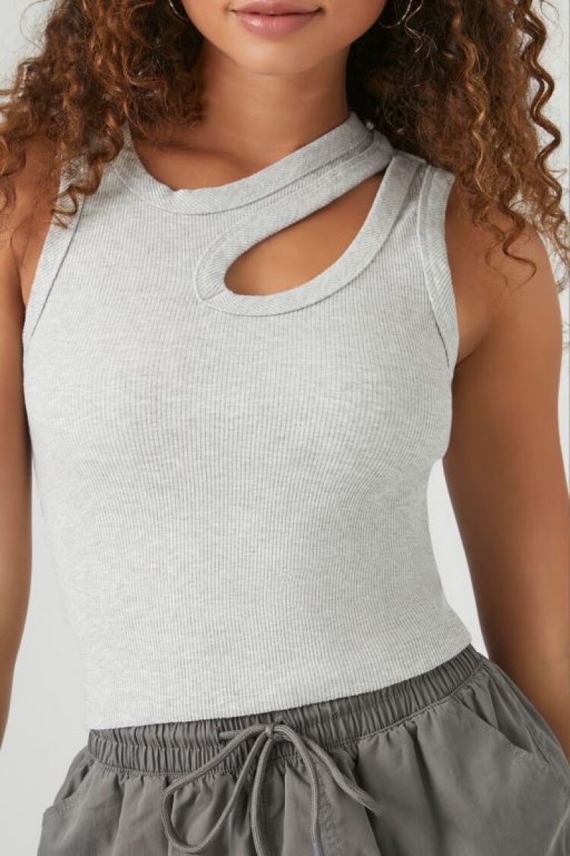 Camiseta Tirantes Forever 21 Acanalado Knit Cutout Tank Mujer Gris | 5sJSeOkbONZ