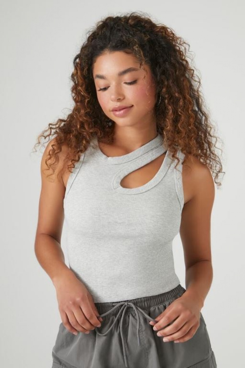 Camiseta Tirantes Forever 21 Acanalado Knit Cutout Tank Mujer Gris | 5sJSeOkbONZ