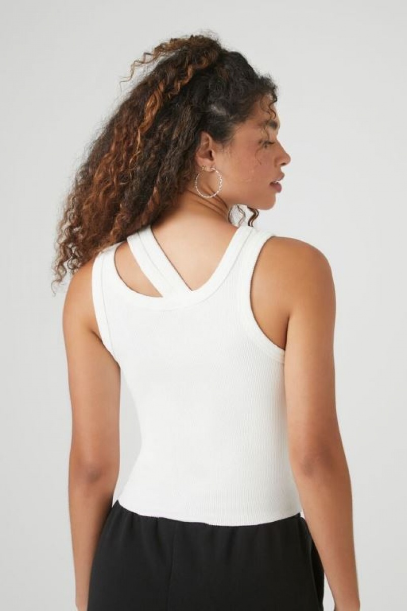 Camiseta Tirantes Forever 21 Acanalado Knit Cutout Tank Mujer Blancas | ZiLdwHwljdM