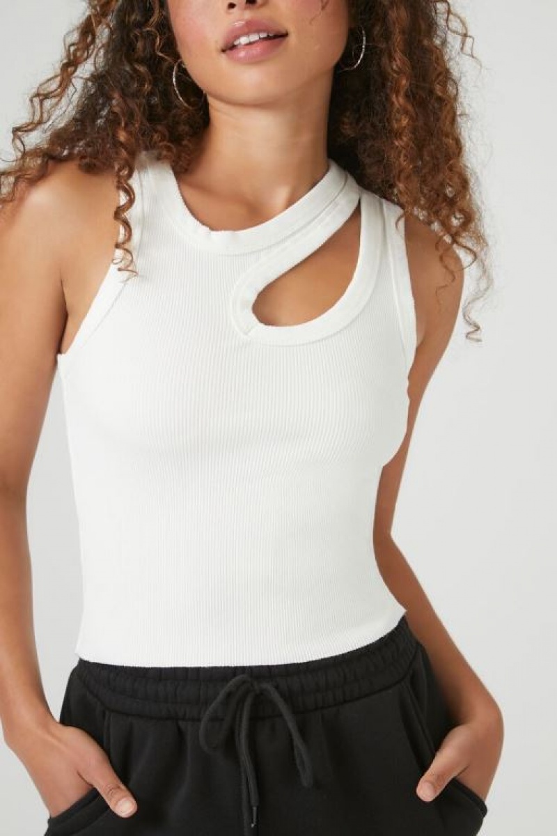 Camiseta Tirantes Forever 21 Acanalado Knit Cutout Tank Mujer Blancas | ZiLdwHwljdM