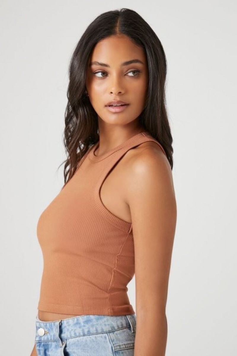 Camiseta Tirantes Forever 21 Acanalado Racerback Cropped Tank Mujer Praline | vvIj9obXKuz