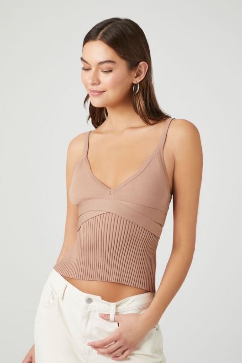 Camiseta Tirantes Forever 21 Compact Acanalado Knit Cami Mujer Marrones | CbfE4w0cdYP