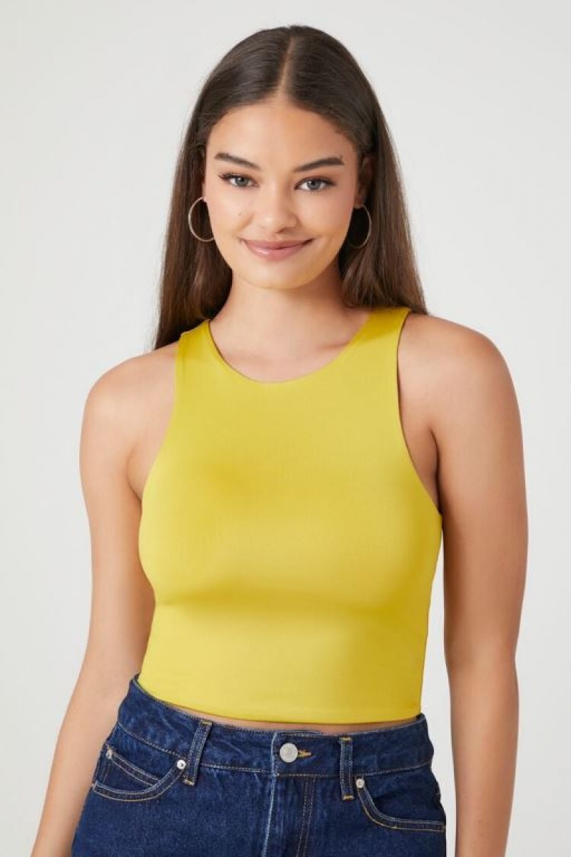 Camiseta Tirantes Forever 21 Contour Cropped Tank Mujer Olivine | tJIU1EHiGfO