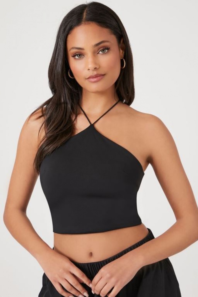 Camiseta Tirantes Forever 21 Contour Crop Mujer Negras | rVhK8DszCnt