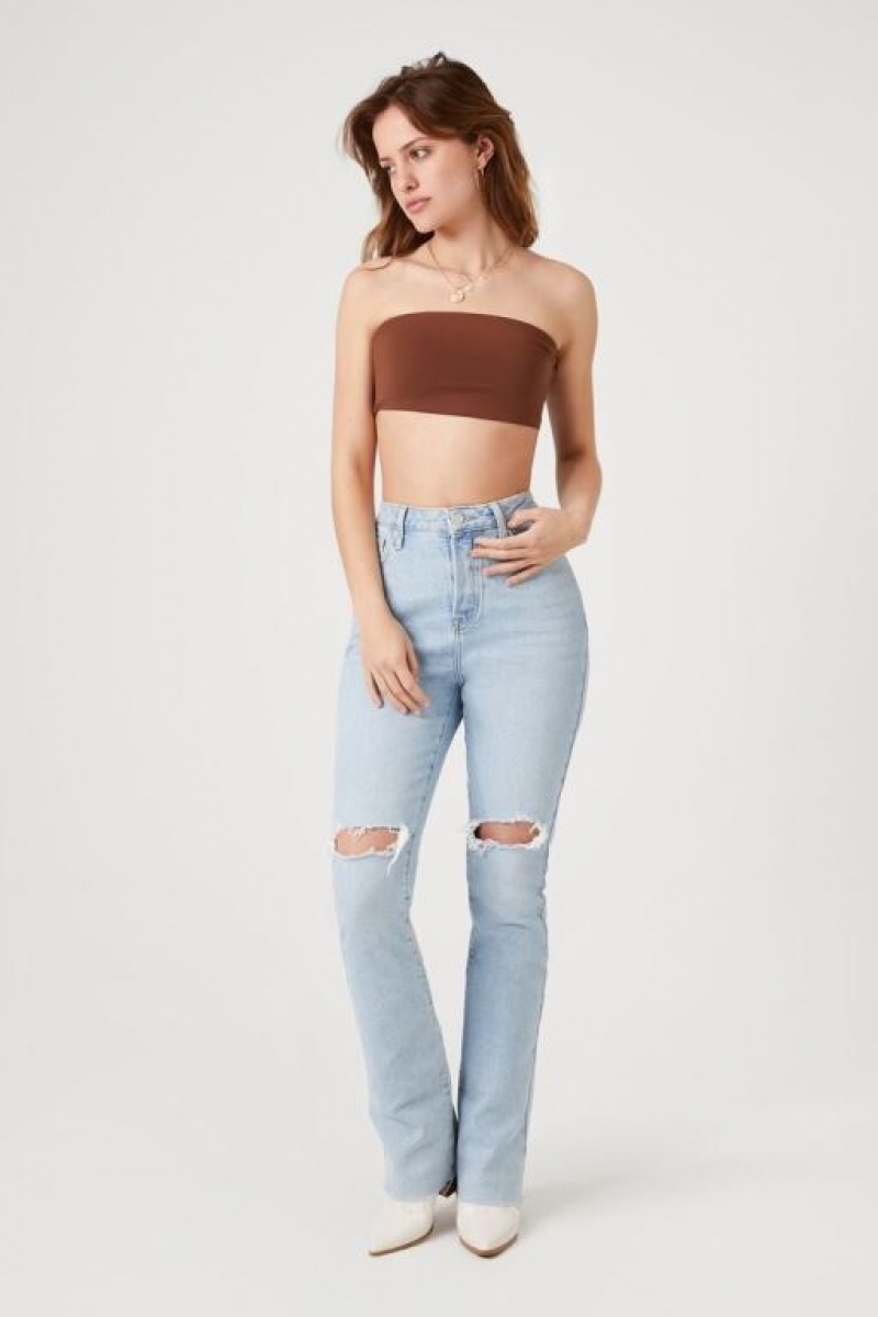 Camiseta Tirantes Forever 21 Contour Cropped Tube Mujer Chocolate | jMNrX6c9Yf2