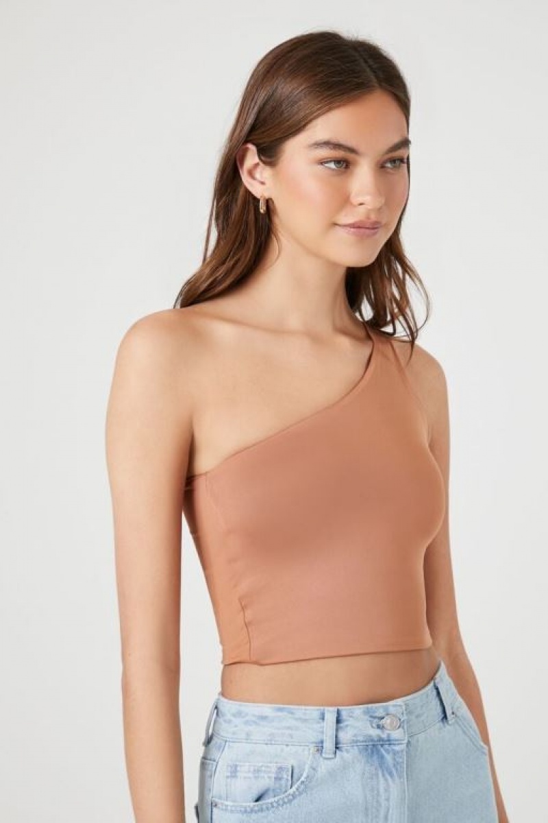 Camiseta Tirantes Forever 21 Contour One Shoulder Crop Mujer Praline | wfhVUANtgT1