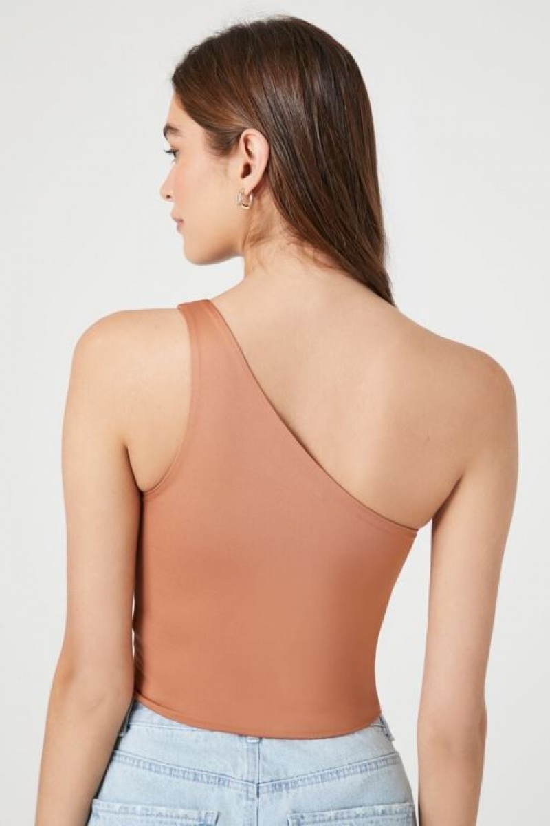 Camiseta Tirantes Forever 21 Contour One Shoulder Crop Mujer Praline | wfhVUANtgT1