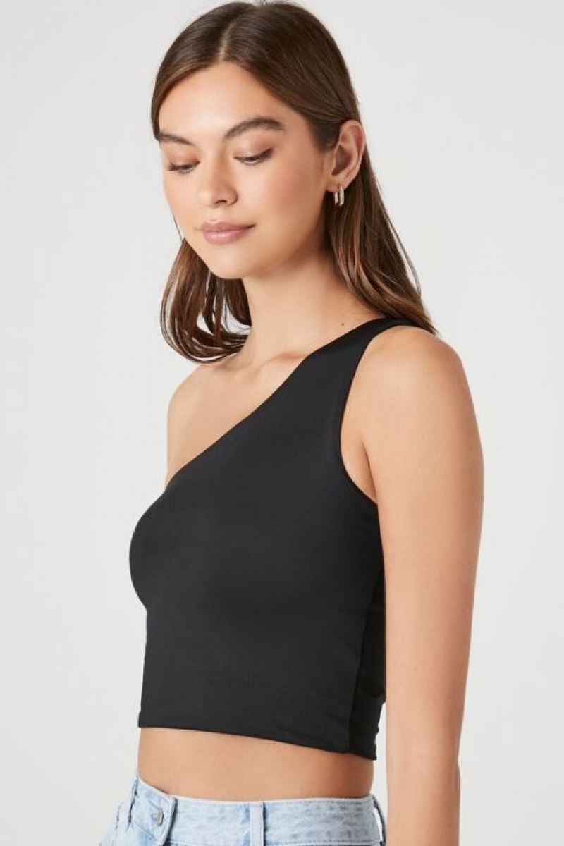 Camiseta Tirantes Forever 21 Contour One Shoulder Crop Mujer Negras | eoWahhKHhQC