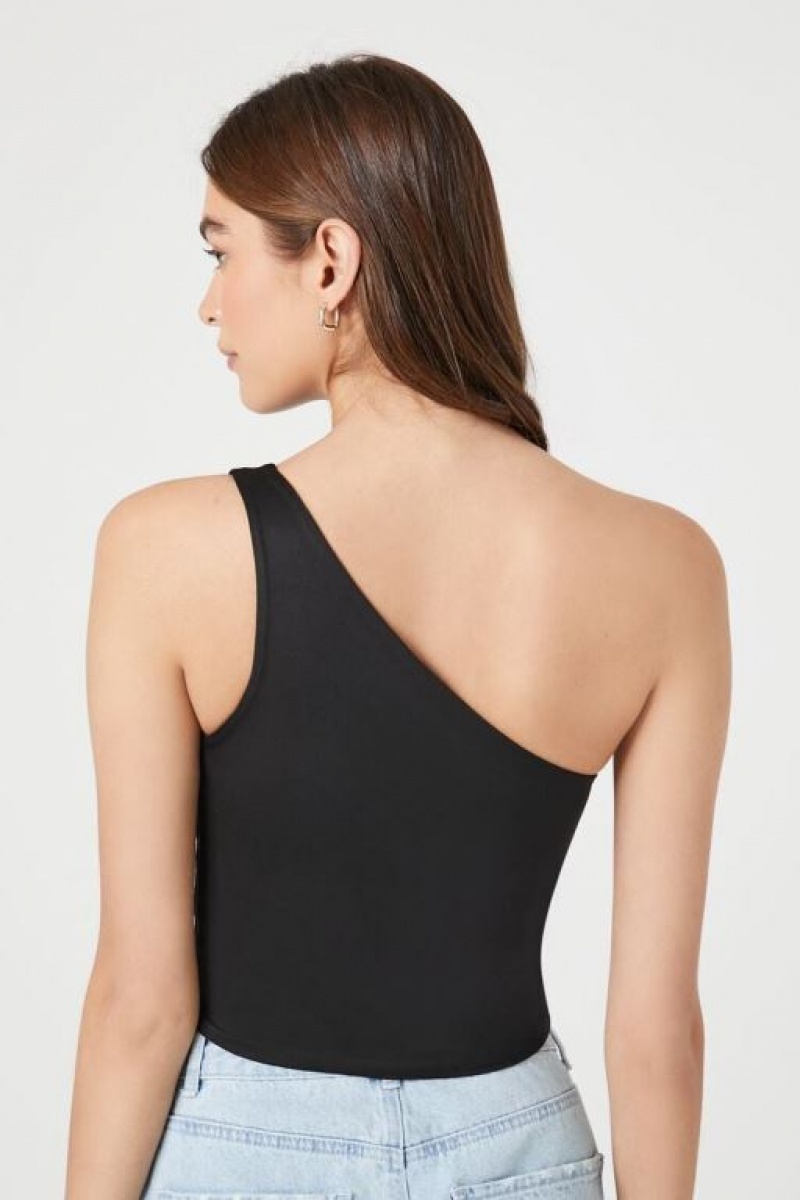 Camiseta Tirantes Forever 21 Contour One Shoulder Crop Mujer Negras | eoWahhKHhQC