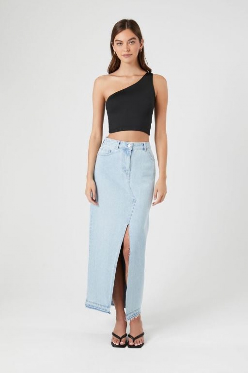 Camiseta Tirantes Forever 21 Contour One Shoulder Crop Mujer Negras | eoWahhKHhQC