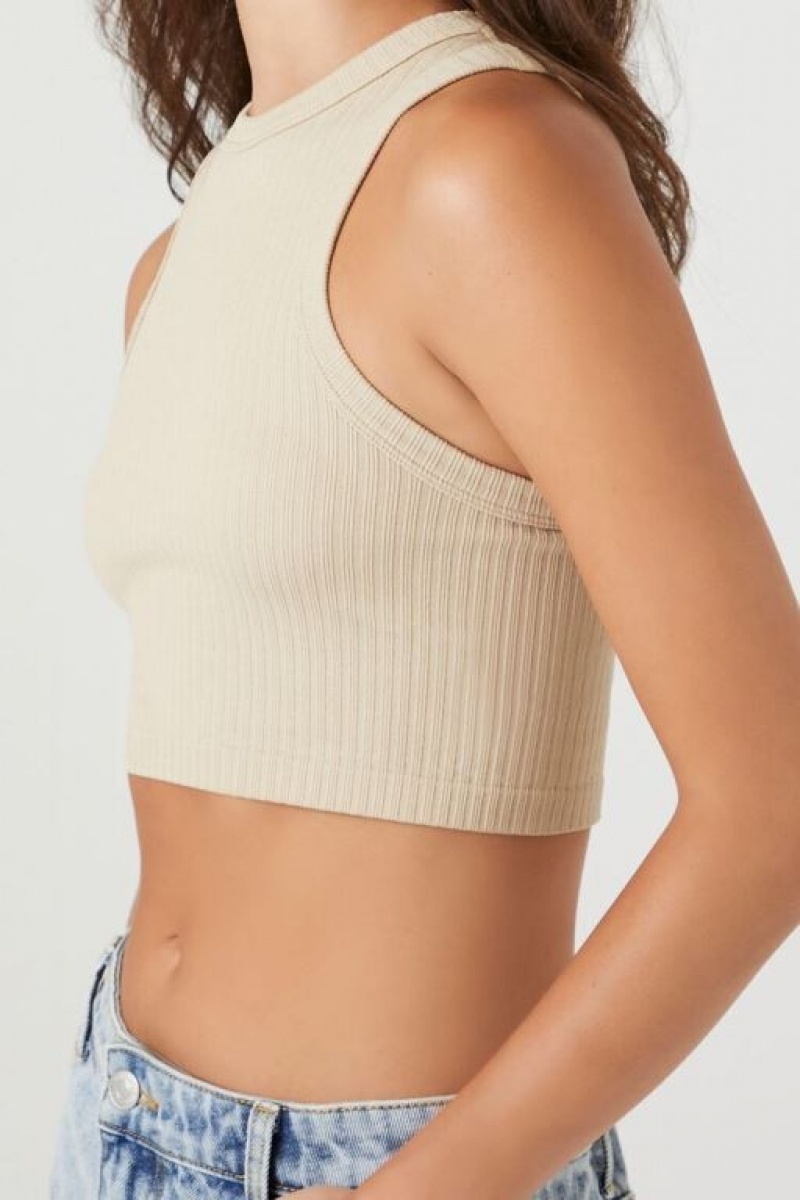 Camiseta Tirantes Forever 21 Contour Racerback Cropped Tank Mujer Kaki | KOyZZrIpn9y