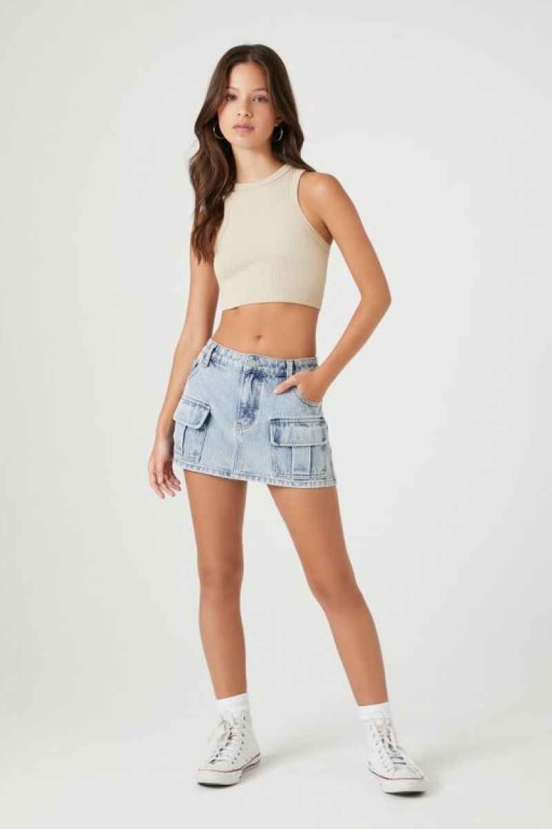 Camiseta Tirantes Forever 21 Contour Racerback Cropped Tank Mujer Kaki | KOyZZrIpn9y