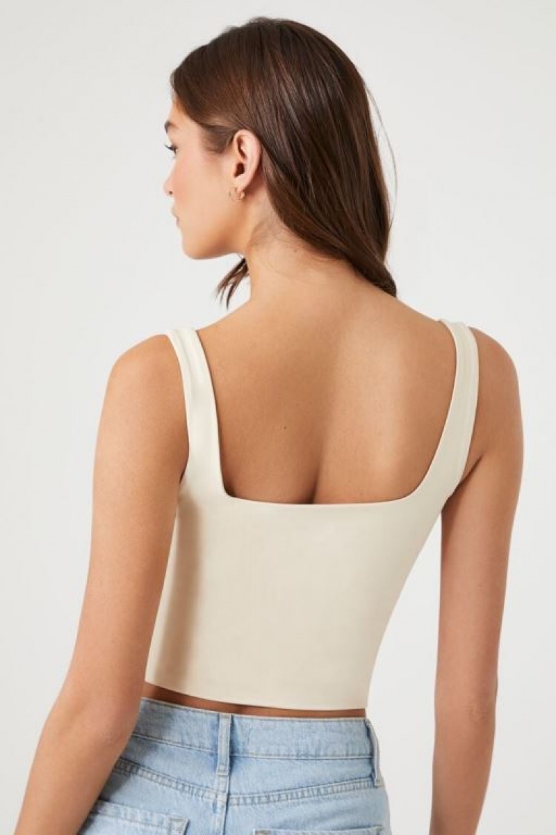 Camiseta Tirantes Forever 21 Contour Sculpt Cropped Tank Mujer Creme | O9w1hGhmxuu