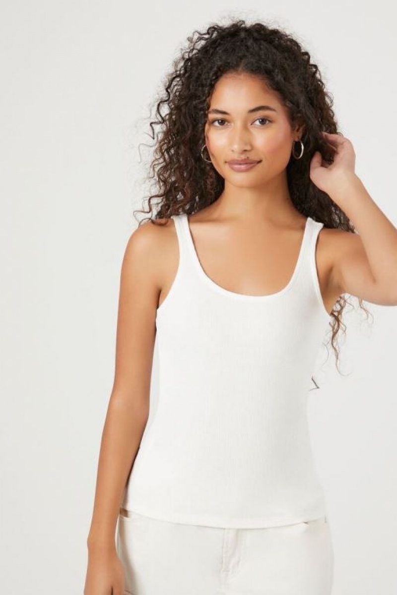 Camiseta Tirantes Forever 21 Cotton Blend Tank Mujer Blancas | 9u7IDsRcHpf