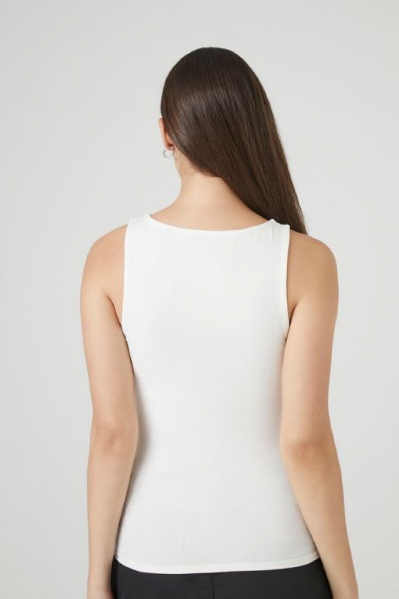 Camiseta Tirantes Forever 21 Cotton Blend Fitted Tank Mujer Blancas | iikWrYD9E3b