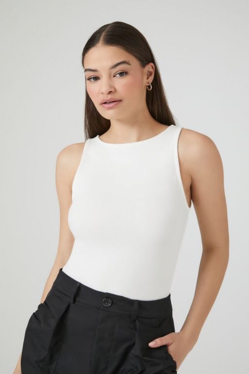 Camiseta Tirantes Forever 21 Cotton Blend Fitted Tank Mujer Blancas | iikWrYD9E3b