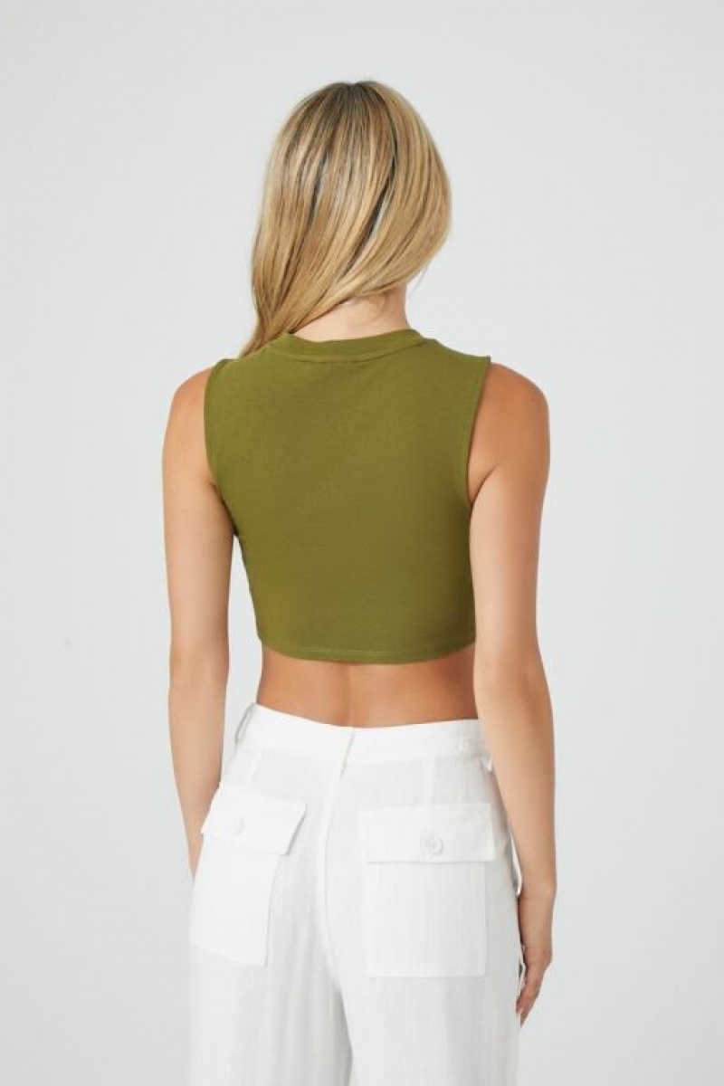 Camiseta Tirantes Forever 21 Cropped Crew Muscle Mujer Verde Oliva | wJdF0CIRUAQ