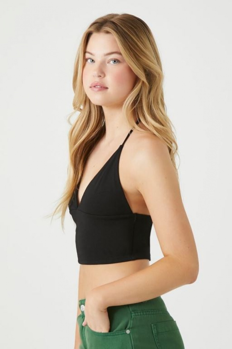 Camiseta Tirantes Forever 21 Cropped Halter Mujer Negras | gaiGPpHEGZd