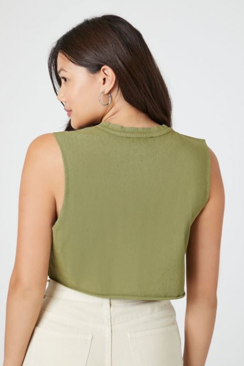 Camiseta Tirantes Forever 21 Cropped Muscle Mujer Verde Oliva | eJFzRs6EObL