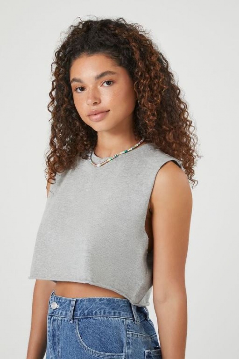 Camiseta Tirantes Forever 21 Cropped Muscle Mujer Gris | ePQR4U3nIJt