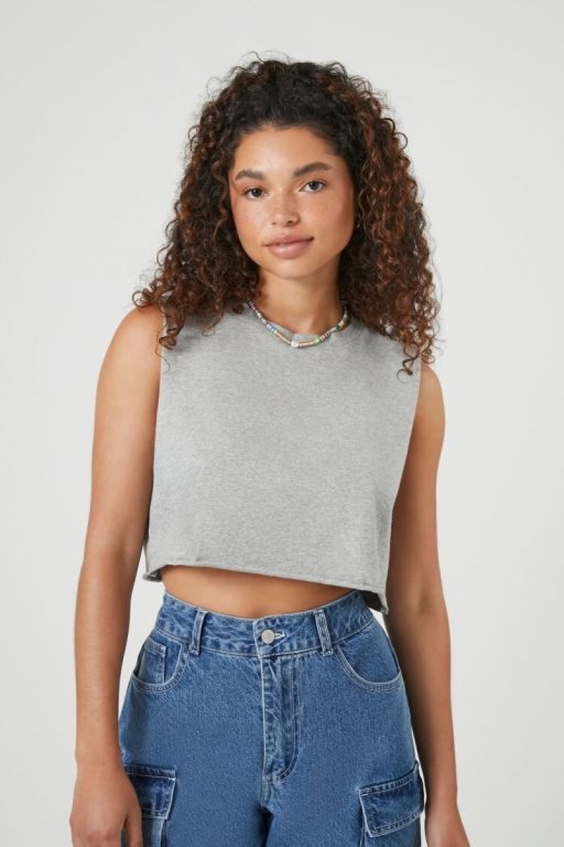 Camiseta Tirantes Forever 21 Cropped Muscle Mujer Gris | ePQR4U3nIJt