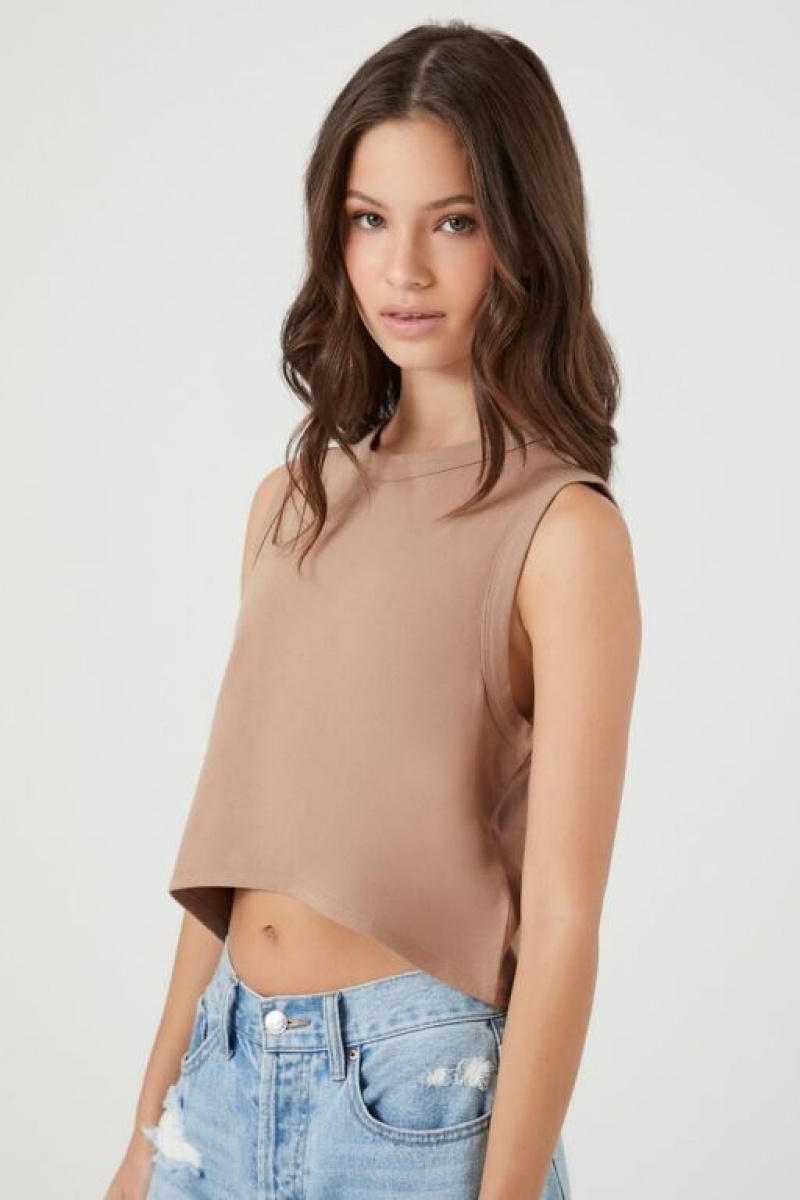 Camiseta Tirantes Forever 21 Cropped Muscle Mujer Gris Marrones | VVBixqGpe5B