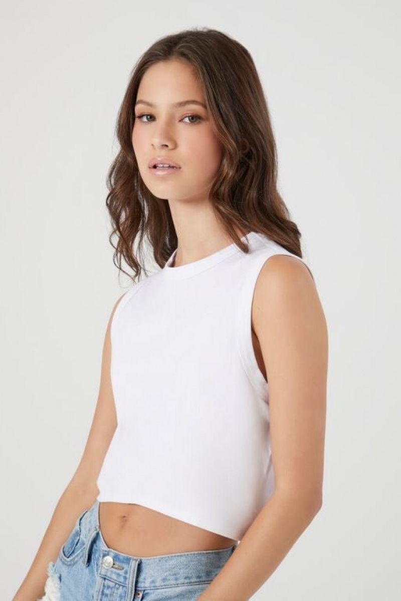 Camiseta Tirantes Forever 21 Cropped Muscle Mujer Blancas | jbaJfBF5A6B