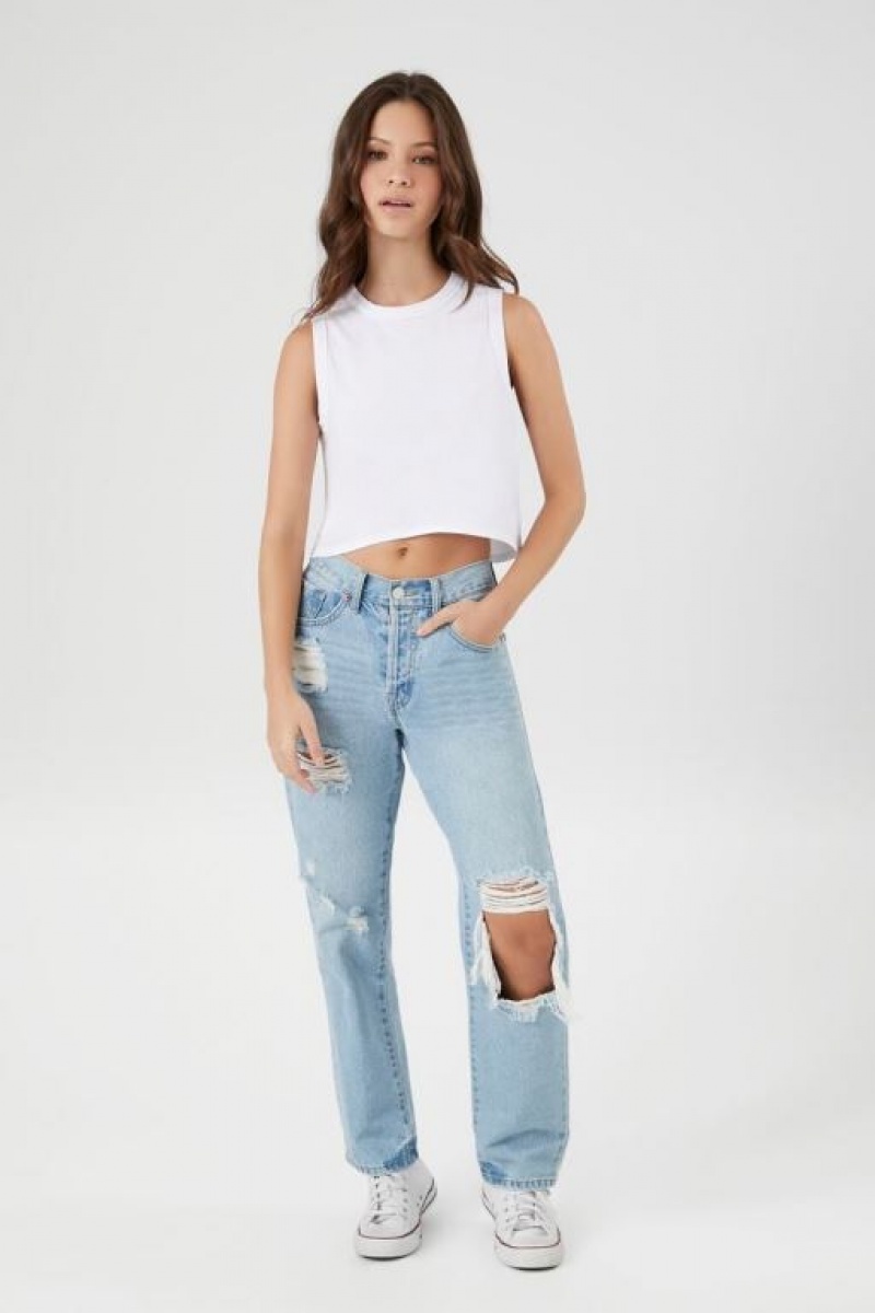 Camiseta Tirantes Forever 21 Cropped Muscle Mujer Blancas | jbaJfBF5A6B