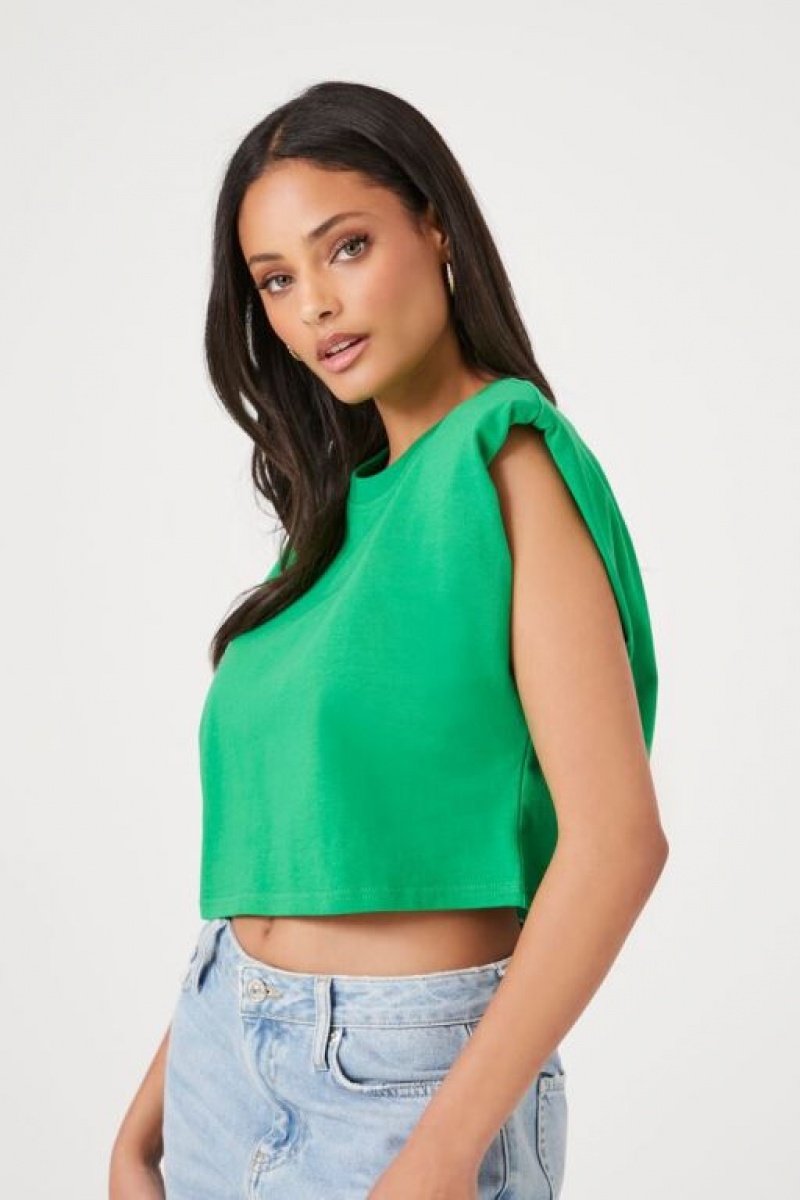 Camiseta Tirantes Forever 21 Cropped Muscle Mujer Verde | E7jcwQlTwv5