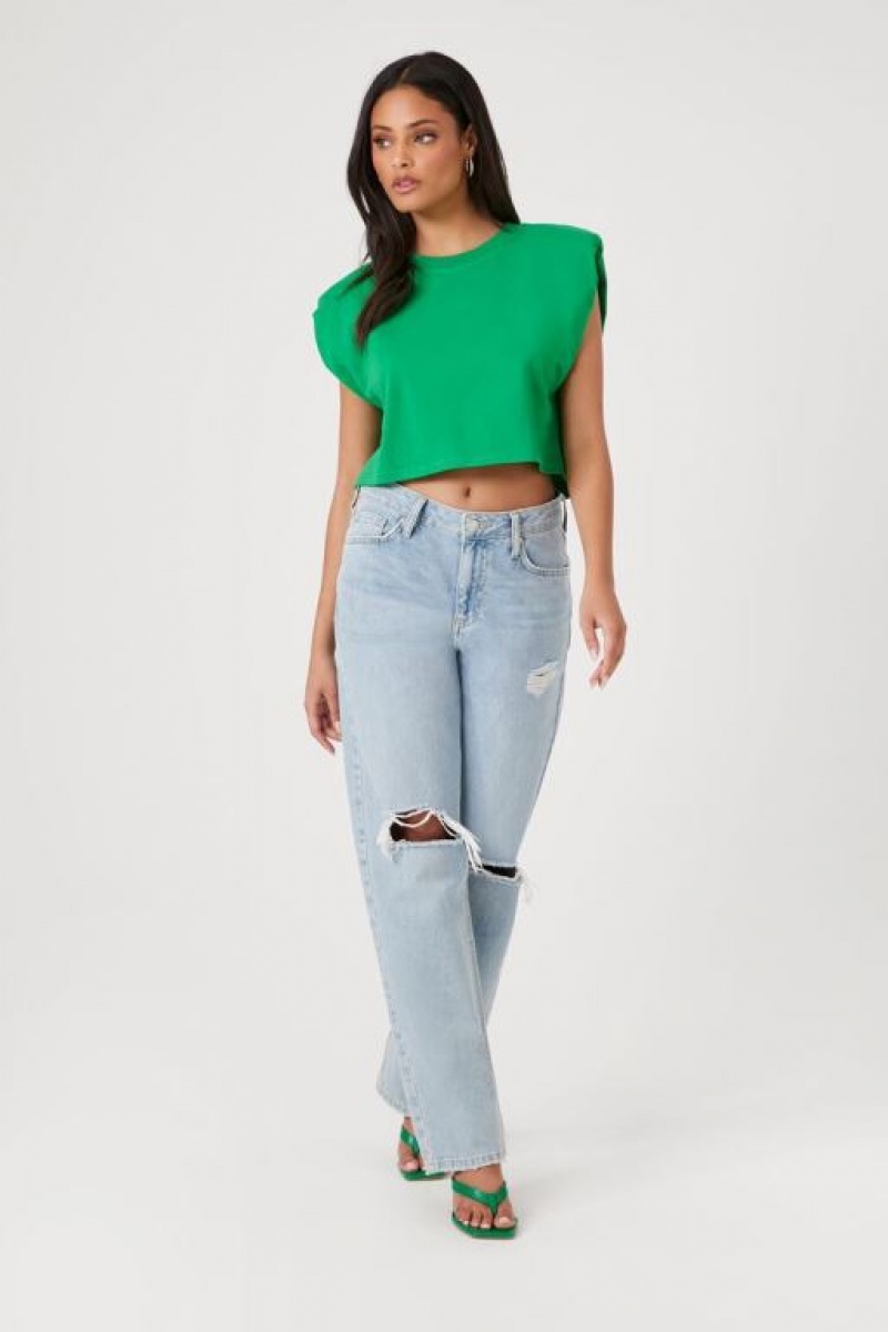 Camiseta Tirantes Forever 21 Cropped Muscle Mujer Verde | E7jcwQlTwv5