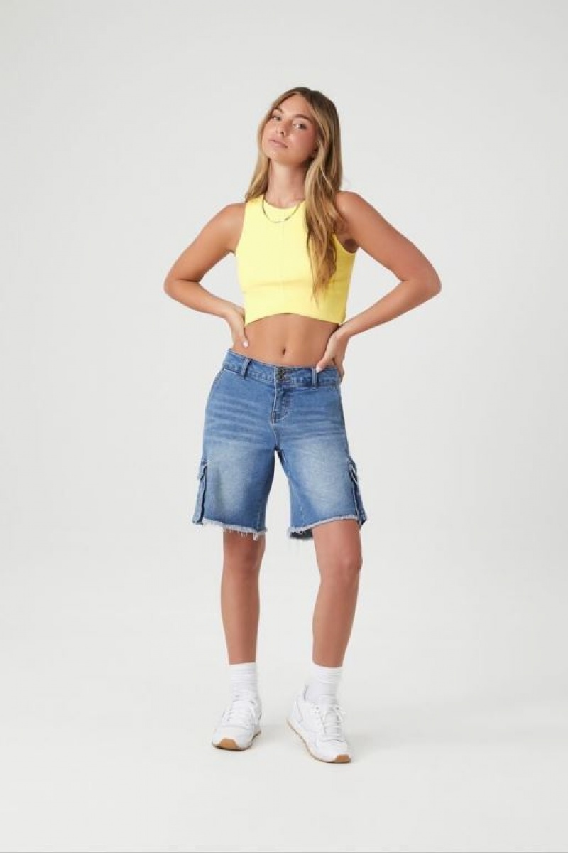 Camiseta Tirantes Forever 21 Cropped Rib Knit Tank Mujer Amarillo Claro | pqlQKJALF4r